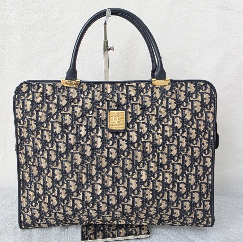 Auth Dior Oblique Trotter Document Briefcase/Laptop Bag